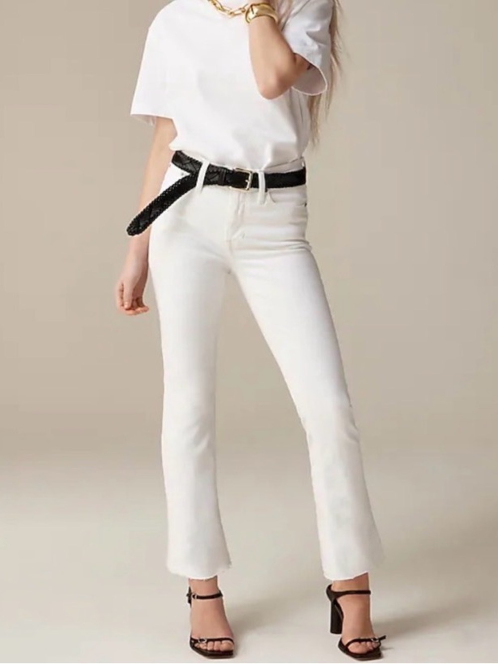 J. Crew 9” Demi Boot Crop Jeans White Raw Hem Stretch Denim Women’s Size 29